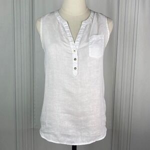 Lilly Pulitzer - Linen Sleeveless Top - Gold Button Detail - White - Size XXS